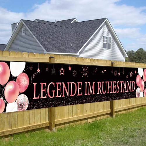 Ruhestand Banner Rente Banner 270 * 40cm - Schwarz Rosegold - Hängende Dekoration für Rentnerin und Rentner