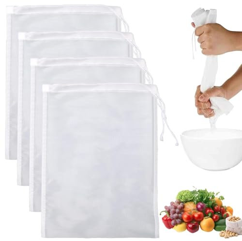 4 Pieces Reusable Muslin Strainer Cloths, Cheese Cloth Mesh Bags for Straining Nut Milk, Yogurt, Almond, Soy, Oat Milk