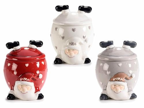Gruppo Maruccia Trío de tarros de cocina para almacenamiento de alimentos con forma de Papá Noel de cerámica colorida