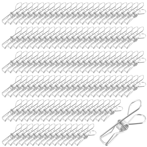 NGOSUET 200 Stück Edelstahl Wäscheklammern, 52mm Metall Klammern Sockenklammern Edelstahl, Silber Metall Wäscheleine Klammern für Handtuch, Kleidung, Socken, Clothesline, Fotos