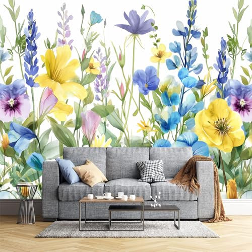 JEDTAKCT 300X210Cm Seidetapete Aquarellblumentapete Elegance Tapete Im Minimalistische Ästhetik Design Tapete Wandtapete Wohnzimmer Schlafzimmer Flur Strukturtapete