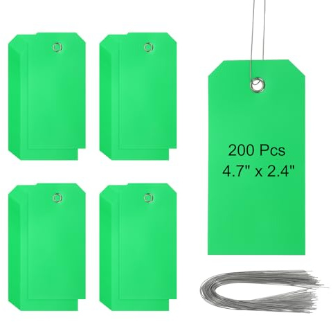 PATIKIL Fraktetiketter i plast med tråd 10 cm x 6 cm, 200 stycken tomma vattentäta hängetiketter med sladdar, etiketter för märkning, bildelar, bagage, grön