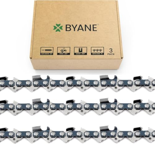 BYANE Lot de 3 Chaînes de Tronçonneuse 50 cm (20) - Pas .325, Jauge 1,5 mm (.058), 76 Maillons DL - Robuste & Anti-Rebond - Compatible Timberpro, Hyundai, Fuxtec, Dynamac et plus