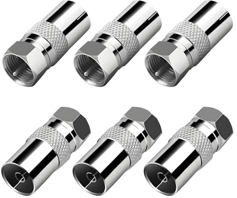 6 Pcs TV Aerial Connectors F Male to TV Female, Aerial Coaxial Cable Adapter Connectors, F Type Aerial to Coax Coupling for Antenna, Satellite, Coaxial Cables