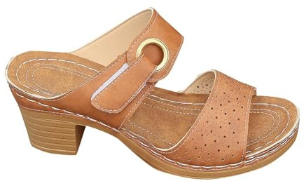 Sandali estivi da donna con plateau, scarpe da donna in pelle, zoccoli con tacco a blocco, punta aperta, sandali antiscivolo leggeri, sandali da passeggio da donna, scarpe comode per l'estate, Marrone