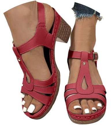 Allbestop Escarpins pour Femme, Sandalettes Femme Sandales à Talon pour Femmes Escarpins Mariage Nu Pieds Pieds Été Confortable Chaussures Mariage(Rouge,38)