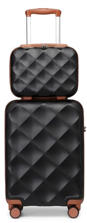 British Traveller Hartschalenkoffer Set mit Kosmetiktasche, Leichter Reisekoffer aus ABS+PC mit TSA-Schloss, 4 Rollen Koffer Trolley