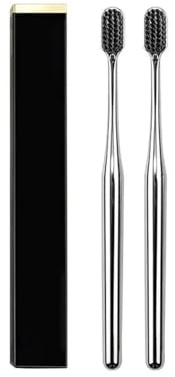 Handzahnbürste 1/2/3/4 stücke Gold Zahnbürste Luxus Weiche Gold Zähne Pinsel Männer Frauen Erwachsene Zahnbürsten Galvanisierte Bürsten Bürste(2pcs Silver BK)