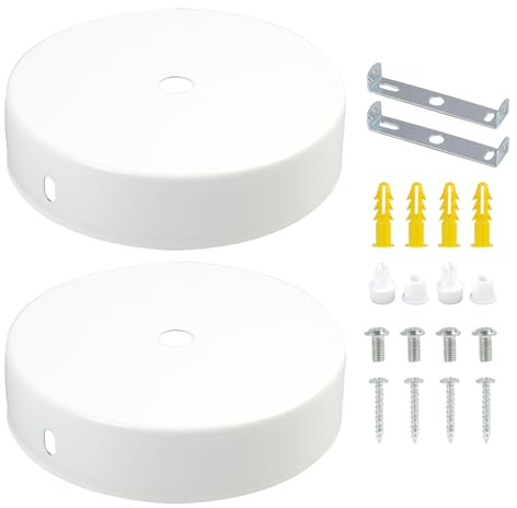 EceoThsy Deckenabdeckung für Pendelleuchten, Metall, Inklusive Spannnippel Montagebügel, Baldachin Lampe, Verteilerdose Rund, Einfache Installation Strain Relief (Weiß)