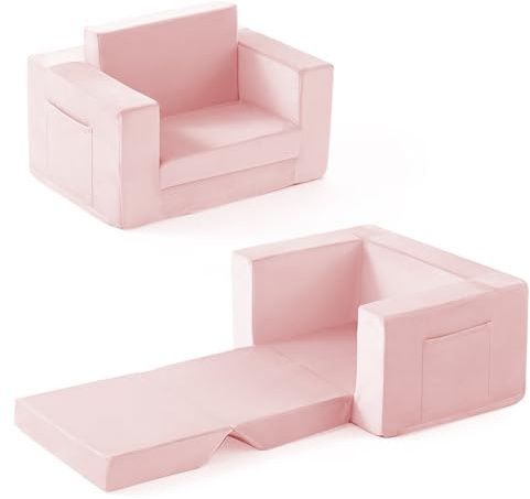 Zorvoxz Kids Couch, 2-in-1 Toddler Chair Comfy 1-3 Years, Convertible Kids Chair, Toddler Couch That Fold Out, Kid Lounge Chairs for Boys and Girls Gifts, Kids Recliner, Pink