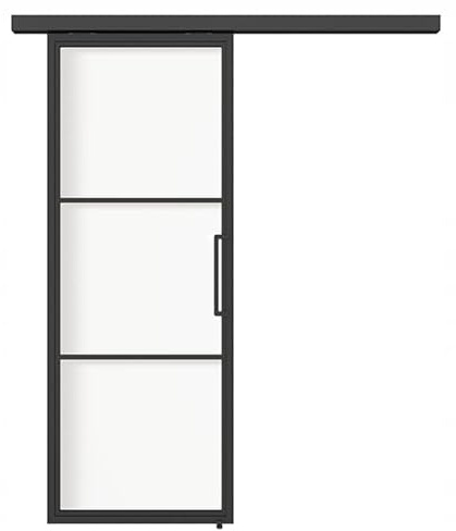 Porta scorrevole 90 x 210 cm | Porta loft con telaio in acciaio e 3 ripiani in vetro temperato dal design industriale moderno | Porta scorrevole in vetro per ambienti interni salvaspazio | Porta in