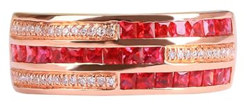 Lirzxin Anelli Argento 925 Donna, Fedine Fidanzamento Donna Largo Fila Brillante con Rubino Rosso Sintetico da 0.71ct e Moissanite Anello per Fidanzata, Sposa Oro Rosa Misura 18,5