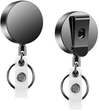 3 Pack Heavy Duty Metal Retractable Badge Reel for Badge Holder Retractable Keychain All Metal Casing with Stainless Steel Spring Coil 60 cm Nylon Rope Belt Clip,ID Cards and Key Ring