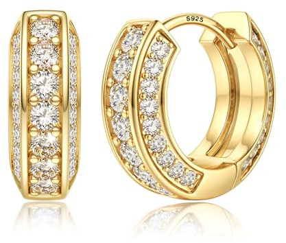 FIOROYAL Örhängen män allergivänliga små kreoler silver 925 trendiga tjocka lätta CZ Huggie örhängen för män sömn silver kreoler diamant unisex örhängen