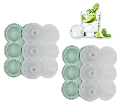 2er Pack 4.7cm Eiswürfelform Silikon, Wiederverwendbar & BPA-Frei, Groß Eiswürfelform mit Deckel, 6/4 Kugelförmige Ice Cube Tray Eiswürfelbehälter, spülmaschinengeeignet (Grün, 6 Quadrate)