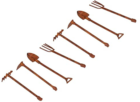 Taidda Dollhouse Farming Tools Rusty Miniature Shovel Hoe and Pitchfork Kit for Garden Landscape Simulation DIY Accessories for Doll House Garden Decor Iron (4 tools)