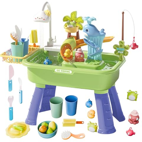 Wakuuea Wassertisch für Kinder - Sensorisches Aktivitätsspielzeug,4 in 1 Spielspüle mit fließendem Wasser und Einer Pumpe | für Alter 4-8 Jahre Sommer Pool