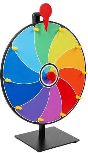 Relaxdays Roue de la Fortune 30 cm, Roue de Table, 10 Cases, Multicolore | inscriptible et effaçable à sec, PVC et fer