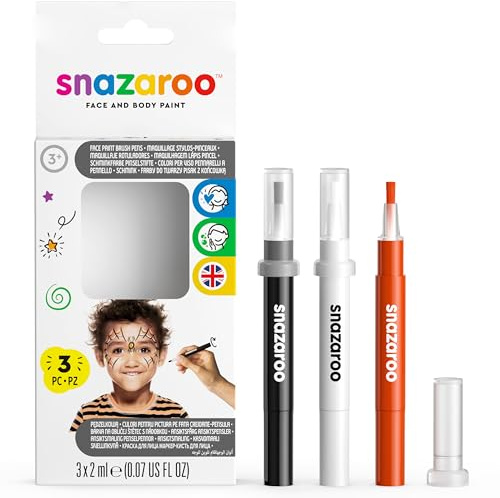 Snazaroo Brush Pens, Halloween Pack of 3, Safe and Non-Toxic, Precision Brush Nib, for Ages 3+,