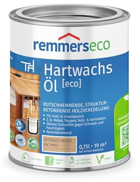 Remmers Hartwachs-Öl [eco] intensiv-weiß, 0,75 Liter, für innen, natürliche Basis, 3in1: Beize, Öl und Versiegelung in einem, rutschhemmend, vegan