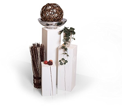 moebel-eins Blumensäule 3-er Set aus Holz Fichte massiv Dekosäule Holzsäule Säule Landhaus Design, Weiss, 19x19 cm