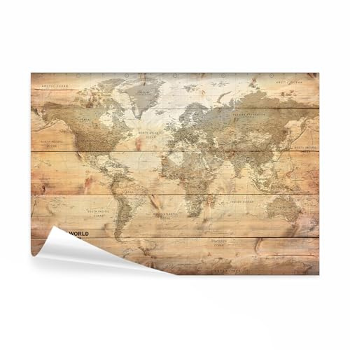 decomonkey Fototapete Weltkarte Holz, 350x256 cm, XL, Landkarte Vintage | Retro, Vlies, Schlafzimmer, Wohnzimmer, Tapete, Fototapeten, Tapeten, Vliestapete, Wandtapete, moderne, Wandbild, Wand