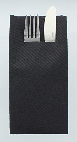 Mank Airlaid Besteckservietten Uni | 40 x 40 cm | 1/8-Falz | Premium Einweg-Serviette | saugstark | Basic | 75 Stück (Schwarz)