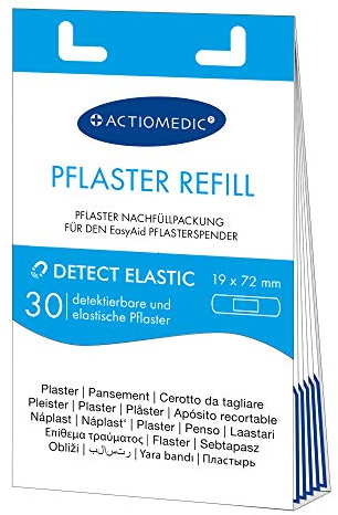 ACTIOMEDIC EasyAid DETECT Elastic detektierbare Pflaster Strips Nachfüllset, 30 Stück, für die Lebensmittelindustrie - kompatibel mit Pflasterspender I Hypoallergene, elastische Pflaster, blau