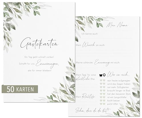 luftundliebe 50 Gästekarten Hochzeit - Gästekarten Hochzeit zum ausfüllen - Gästebuchkarten für Hochzeit - Gästebuchseiten - Hochzeitsspiel - Eukalyptus