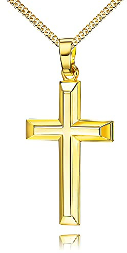 JEVELION Kreuz-Anhänger 585 Gold für Damen und Herren Hochglanz poliert mit 3D-Effekt als Ketten-Anhänger + Schmuck-Etui