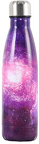 JSSEVN Edelstahl-Trinkflasche, isoliert, groß, weite Öffnung, auslaufsicher, hält kalt und heiß, Sternenhimmel, Violett