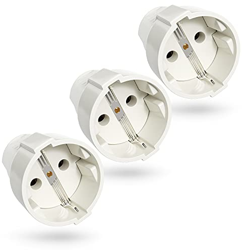 greate 3x clavija enchufe hembra schuko con alivio de tensión - Acoplamiento de contacto de protección PVC 230V, 2 polos, 16A & 3,7kW - IP20 Acoplamiento schuko hembra para interiores