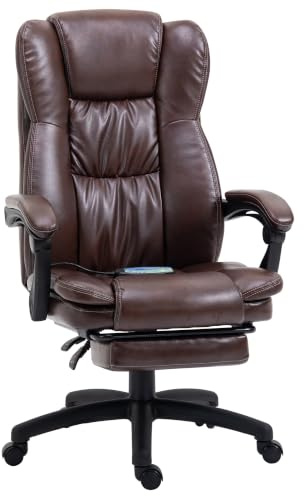 Vinsetto Bürostuhl mit Massagefunktion Ergonomischer Chefsessel, Braun | Liegefunktion, Fußstütze, Höhenverstellbar, 360° Drehbar, Computerstuhl mit Fernbedienung, Kunstleder