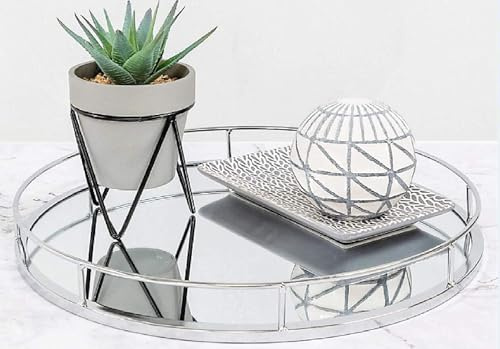 Deenz New Elegant Silver Round Mirror Tray Display Your Possessions (30Cm)