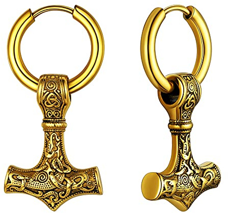 FaithHeart Pendientes Vikingos Hombres Acero Inoxidable 316L Aros con Colgante Vikingo Punta Flecha Lanza Calavera Joyería Hippie