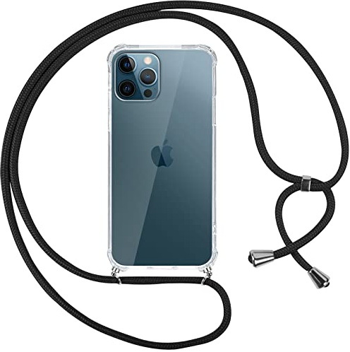Pnakqil Handykette für iPhone 12 Pro Max Hülle mit Band, Transparent Weich Silikon Case mit Kordel Necklace, Durchsichtig Anti-Fall Schutzhülle für iPhone 12 Pro Max mit Lanyard, Schwarz
