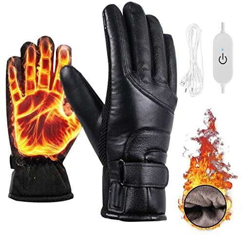 USB Heated Gloves, Touch Screen Electric Heated Gloves Waterproof Unisex Thermal Gloves Black