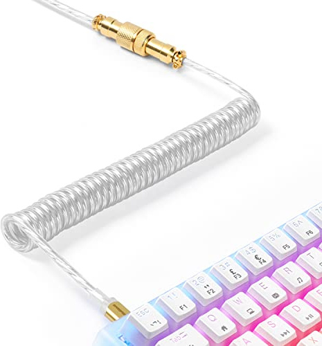 XINMENG X MAMBASNAKE C02 Coiled Keyboard Cable, Type-C to USB-A HyperSpeed Line with 8KHz Return Rate for Gaming Keyboard, TPU Extendable Custom USB-C Cable with Metal Aviation for PC/Phone-Clear
