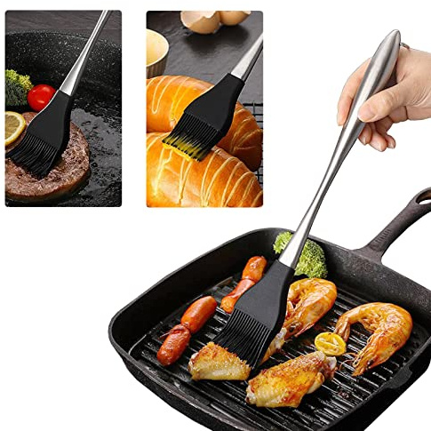 Silicone Pastry BBQ Basting Oil Brush for Kitchen Cooking with Spare Head | Stainless Steel, Long Handle, Material Healthy