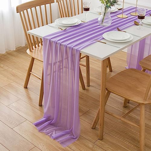 AOKSUNOVA Chiffon Tischläufer Tischdeko Hochzeit Dekostoff Lila