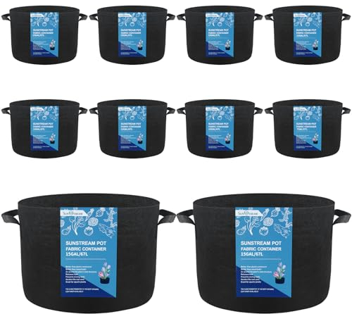 SunStream 10-Pack 15 Gallon 67L Heavy Duty Thickened Nonwoven Fabric Pots Potato Grow Bags with Handles