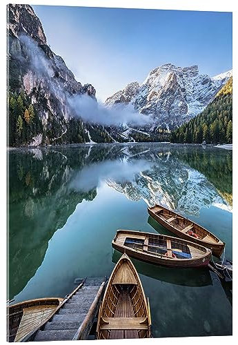 Posterlounge Morgenstimmung am Pragser Wildsee Acrylglasbild von Achim Thomae 50 x 70 cm Wandbilder Wanddeko