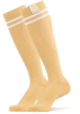 360 Relief Kompressionsstrümpfe Damen und Herren - Stützstrümpfe | 2 Paare Kompressionssocken für Sport, Laufen, Flug, Reise, Joggen, Radsport - Reisestrümpfe S/M Beige