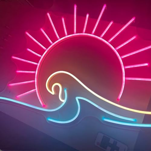 Dimbar våg soluppgång neonskylt med en dimbar kontroll, anime neonljus LED havsvåg skyltar för man grotta sovrum, bröllop bar fest spelrum väggdekor, akrylneonspel för barn gåvor