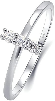 Lieson Hochzeitsringe Damen, Damen Ring 750 Weißgold 18K Dünn Einfach Rund Diamant mit 0.1ct Partnerringe Weißgold Gr. 52 (16.6)