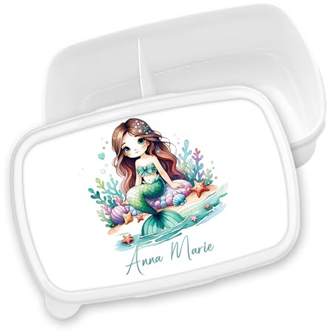 timalo® Brotdose Kinder personalisiert mit Namen | Bento Lunchbox Unterteilung mit Fächern | Jungen Mädchen Kindergarten Schule Geschenk | 14 - Meerjungfrau