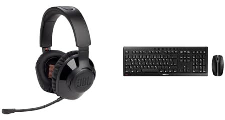 JBL Quantum 350 Over-Ear Gaming Headset – Wireless 2.4 GHz und USB-C-Anschluss & Cherry Stream Desktop Recharge, kabelloses Tastatur- und Maus-Set