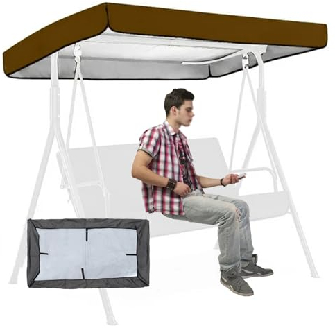 hollywoodschaukel ersatzdach Outdoor Patio Swing Canopy Replacement Top Cover Cloth, Swing Chair Cloth Replacement for Yard Garden Porch 2/3 Seats Furniture, Waterproof Coated Silver Polyester Taffeta