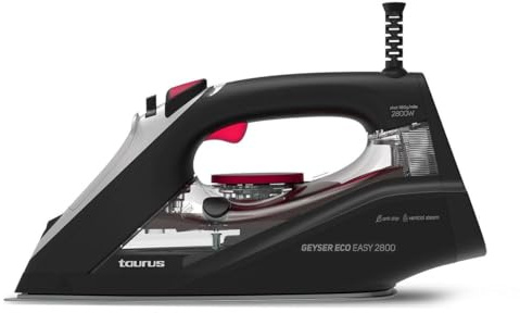 Taurus Geyser Eco Easy 2800 - Plancha de vapor 2800W, 180g/min, regulador vapor y temperatura, posición ECO, suela Cerámic, punta de precisión, sistema anti cal, sistema anti goteo, spray de agua