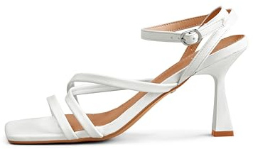 Rio Fiore 2681L-1-A - Sandalias para mujer con tiras, color negro, blanco, beige, marrón, plata, rosa fucsia, sandalias de tiras con tacón de 8,5 cm, Blanco, 39 EU Estrecho